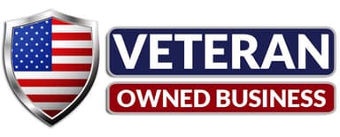 Veteran Owned Business badge featuring an American flag shield
